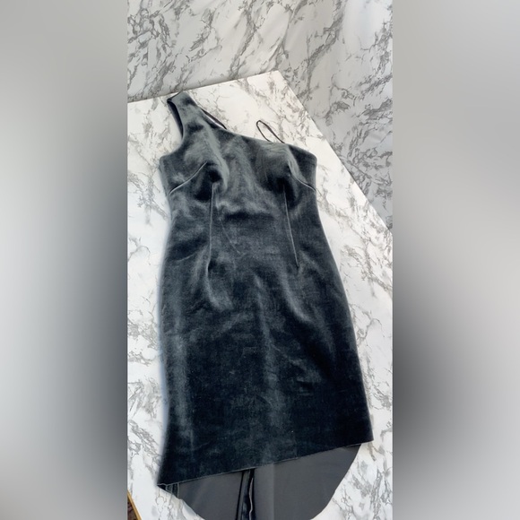 Eliza J Charcoal Gray One Sleeve Bussle Dress Size 14 Perfect for NYE - Picture 6 of 14